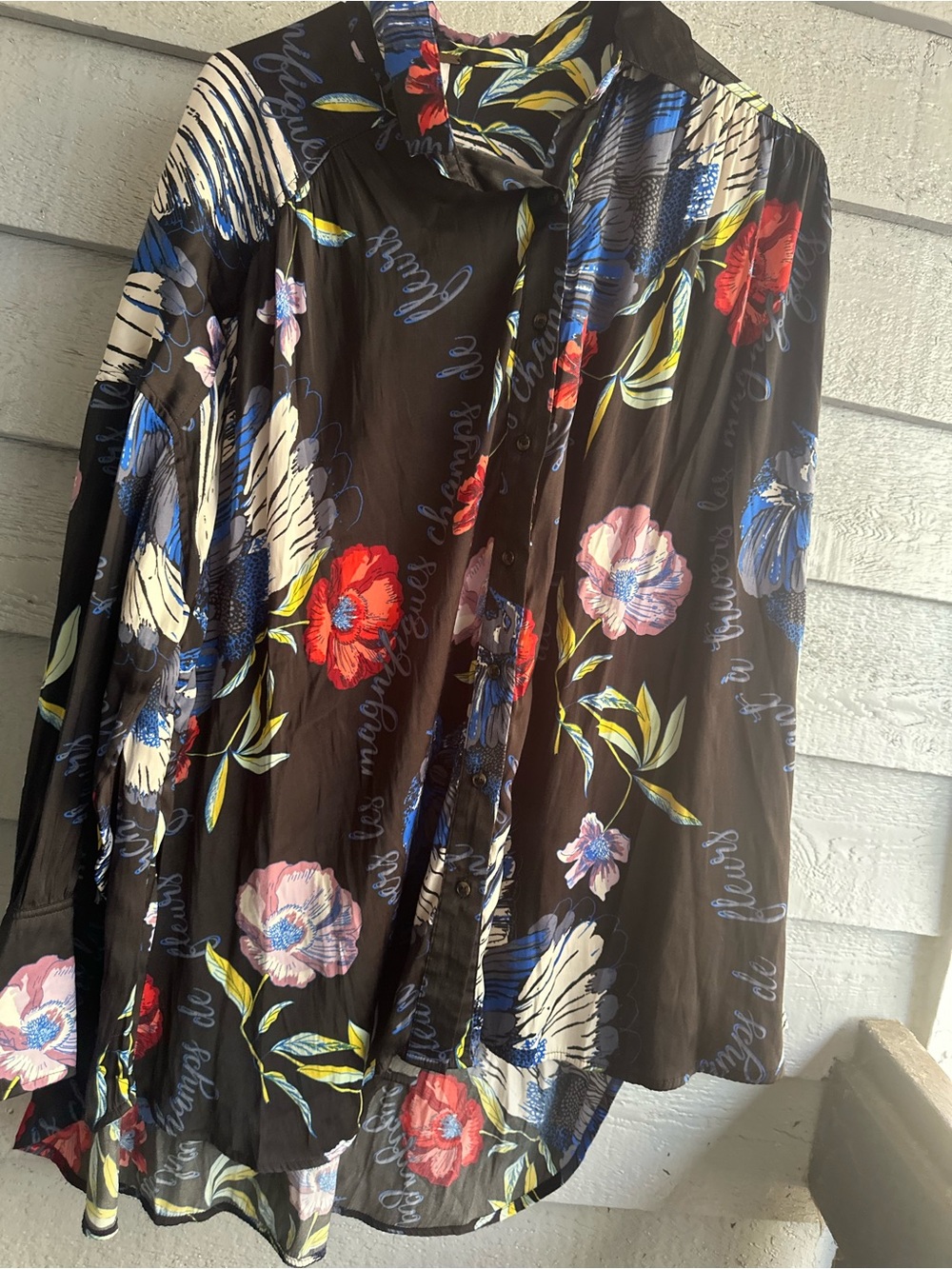 Free People Black Floral Button-Front Blazer Jacket